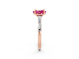Rose gold Oval Cut Pink Sapphire Solitaire with Side Baguettes and Channel Set Band_26