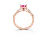 Rose gold Oval Cut Pink Sapphire Solitaire with Side Baguettes and Channel Set Band_27