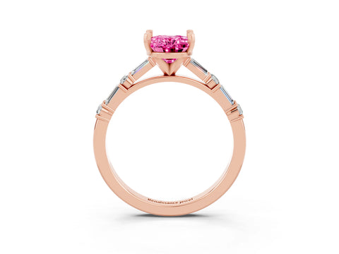 Rose gold Oval Cut Pink Sapphire Solitaire with Side Baguettes and Channel Set Band_27
