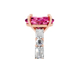 Rose gold Oval Cut Pink Sapphire Solitaire with Side Baguettes and Channel Set Band_29