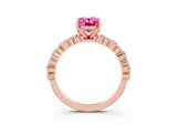 Rose gold Oval Cut Pink Sapphire Solitaire with Side Stones, Pave Band, Four-Prong Setting_63