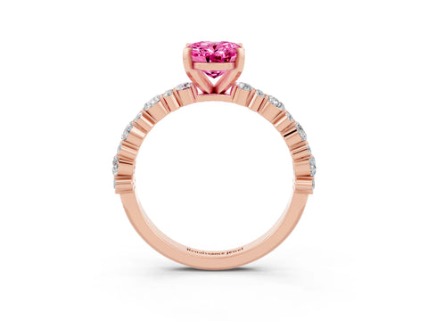 Rose gold Oval Cut Pink Sapphire Solitaire with Side Stones, Pave Band, Four-Prong Setting_63