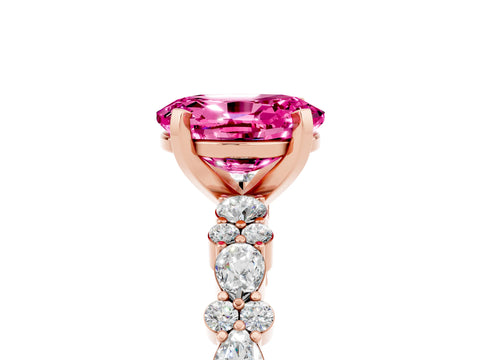 Rose gold Oval Cut Pink Sapphire Solitaire with Side Stones, Pave Band, Four-Prong Setting_65