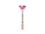 Rose gold Oval Cut Pink Sapphire Solitaire with Side Stones on a Pavé Band and Four-Prong Setting_26