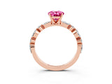 Rose gold Oval Cut Pink Sapphire Solitaire with Side Stones on a Pavé Band and Four-Prong Setting_27