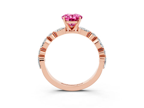 Rose gold Oval Cut Pink Sapphire Solitaire with Side Stones on a Pavé Band and Four-Prong Setting_27