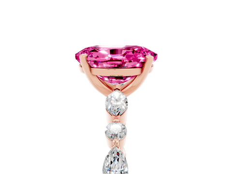 Rose gold Oval Cut Pink Sapphire Solitaire with Side Stones on a Pavé Band and Four-Prong Setting_29