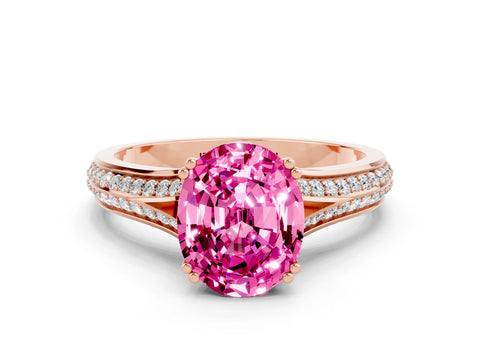 Rose gold Oval Cut Pink Sapphire Split Shank Engagement Ring with Pavé Band_24