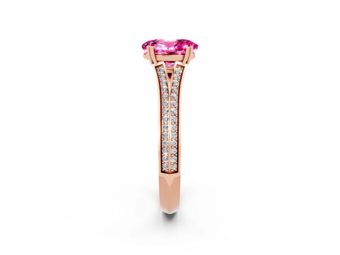 Rose gold Oval Cut Pink Sapphire Split Shank Engagement Ring with Pavé Band_26