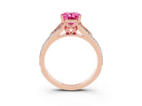 Rose gold Oval Cut Pink Sapphire Split Shank Engagement Ring with Pavé Band_27
