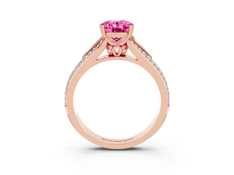 Rose gold Oval Cut Pink Sapphire Split Shank Engagement Ring with Pavé Band_27