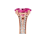 Rose gold Oval Cut Pink Sapphire Split Shank Engagement Ring with Pavé Band_29