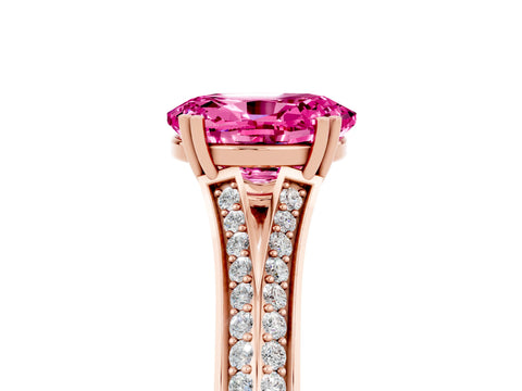 Rose gold Oval Cut Pink Sapphire Split Shank Engagement Ring with Pavé Band_29
