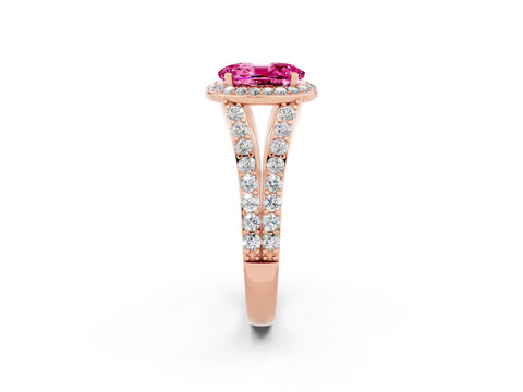 Rose gold Oval Cut Pink Sapphire Split Shank Halo Ring with Four-Prong Setting_14