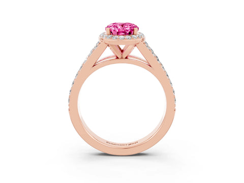 Rose gold Oval Cut Pink Sapphire Split Shank Halo Ring with Four-Prong Setting_15