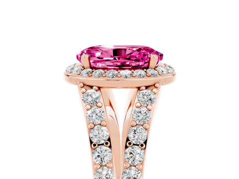 Rose gold Oval Cut Pink Sapphire Split Shank Halo Ring with Four-Prong Setting_17