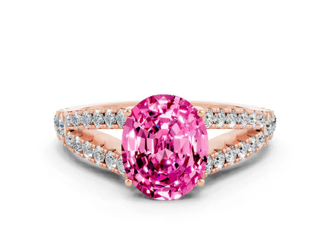 Rose gold Oval Cut Pink Sapphire Split Shank Pavé Engagement Ring with Four-Prong Setting_12