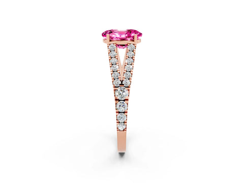 Rose gold Oval Cut Pink Sapphire Split Shank Pavé Engagement Ring with Four-Prong Setting_14