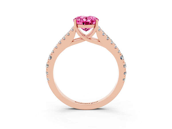 Rose gold Oval Cut Pink Sapphire Split Shank Pavé Engagement Ring with Four-Prong Setting