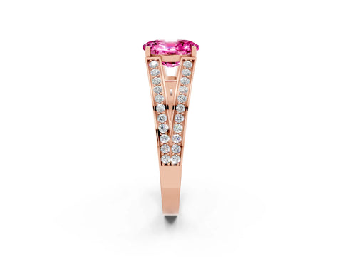 Rose gold Oval Cut Pink Sapphire Split Shank Ring with Pavé Band and Four-Prong Setting_2