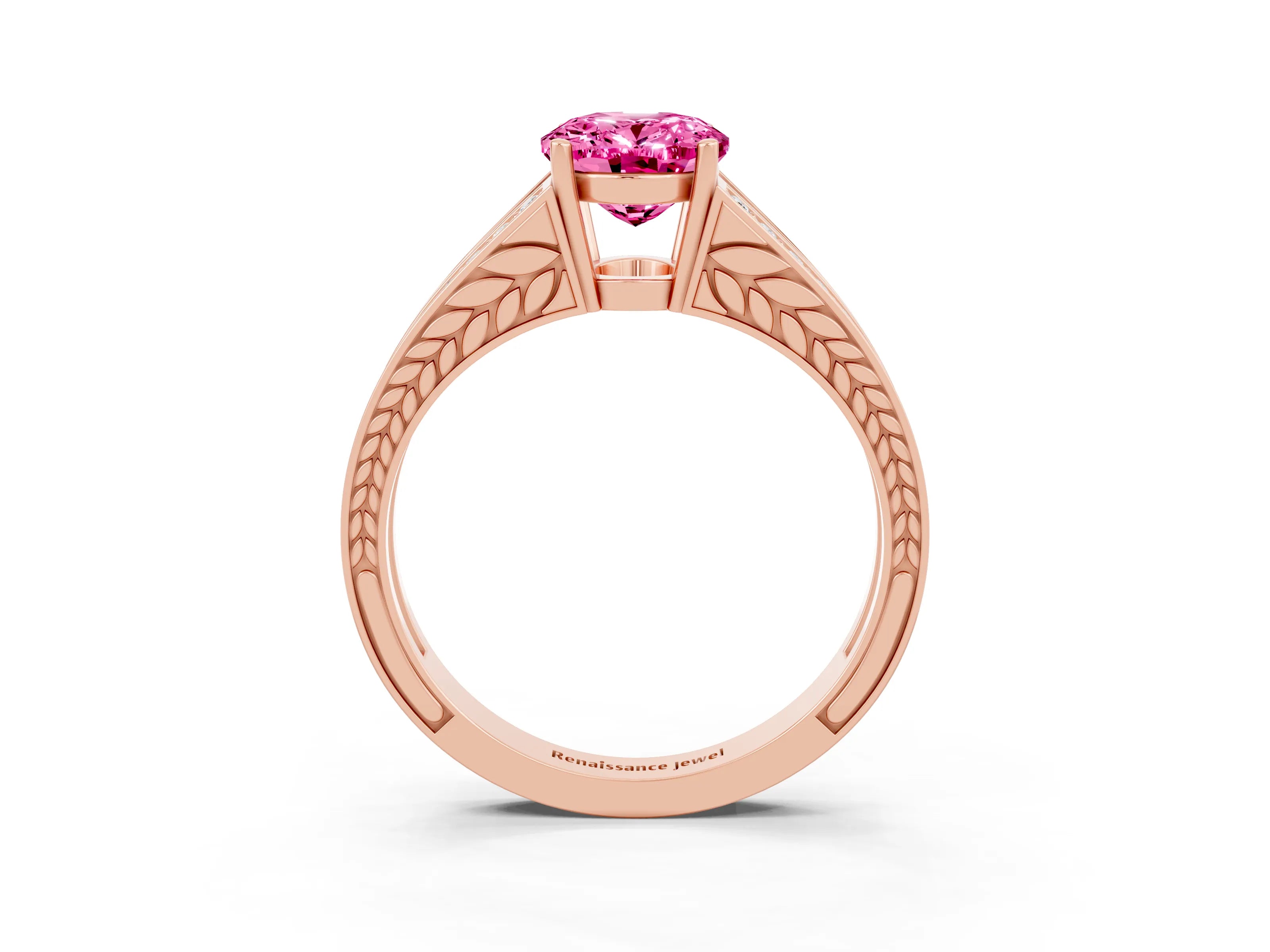 Rose gold Oval Cut Pink Sapphire Split Shank Ring with Pavé Band and Four-Prong Setting_3