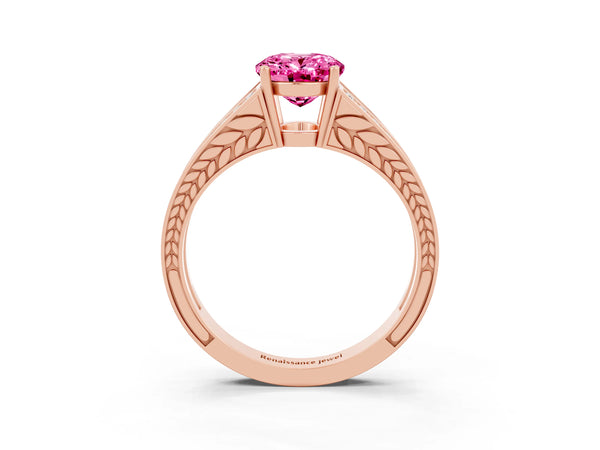 Rose gold Oval Cut Pink Sapphire Split Shank Ring with Pavé Band and Four-Prong Setting
