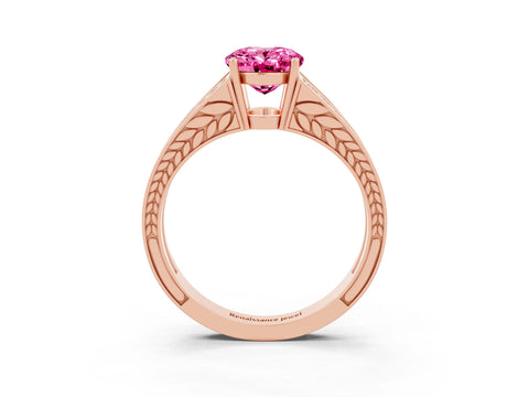 Rose gold Oval Cut Pink Sapphire Split Shank Ring with Pavé Band and Four-Prong Setting_3