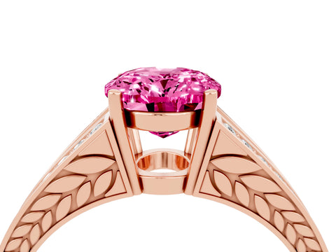 Rose gold Oval Cut Pink Sapphire Split Shank Ring with Pavé Band and Four-Prong Setting_4