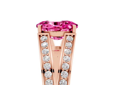 Rose gold Oval Cut Pink Sapphire Split Shank Ring with Pavé Band and Four-Prong Setting_5