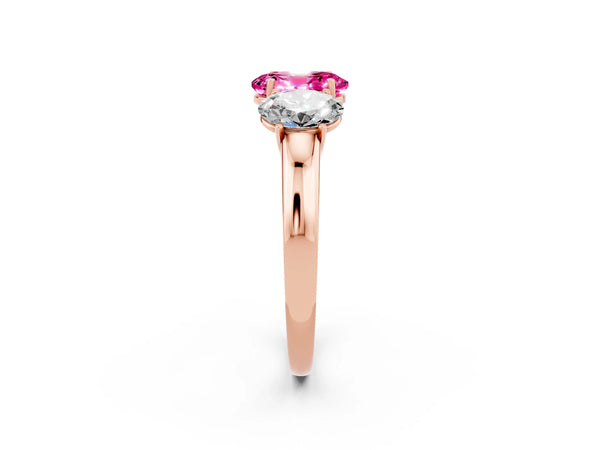 Rose gold Oval Cut Pink Sapphire Three-Stone Ring with Four-Prong Setting and Classic Band