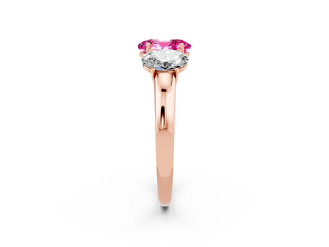 Rose gold Oval Cut Pink Sapphire Three-Stone Ring with Four-Prong Setting and Classic Band_2