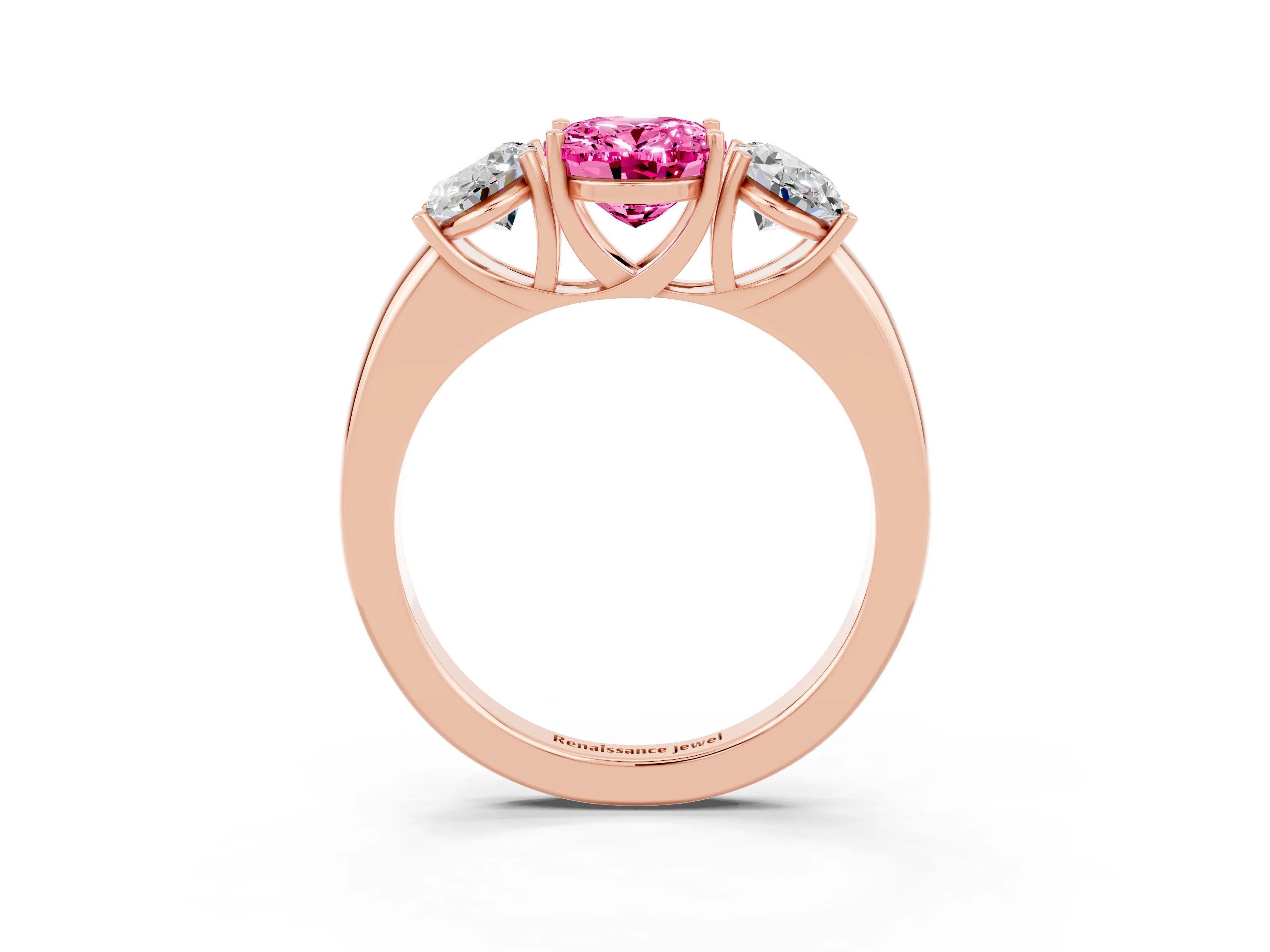 Rose gold Oval Cut Pink Sapphire Three-Stone Ring with Four-Prong Setting and Classic Band_3