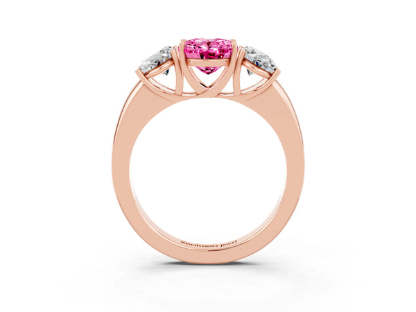 Rose gold Oval Cut Pink Sapphire Three-Stone Ring with Four-Prong Setting and Classic Band