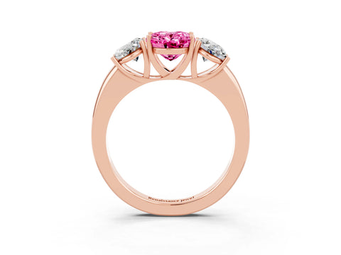Rose gold Oval Cut Pink Sapphire Three-Stone Ring with Four-Prong Setting and Classic Band_3