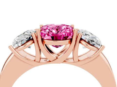 Rose gold Oval Cut Pink Sapphire Three-Stone Ring with Four-Prong Setting and Classic Band_4
