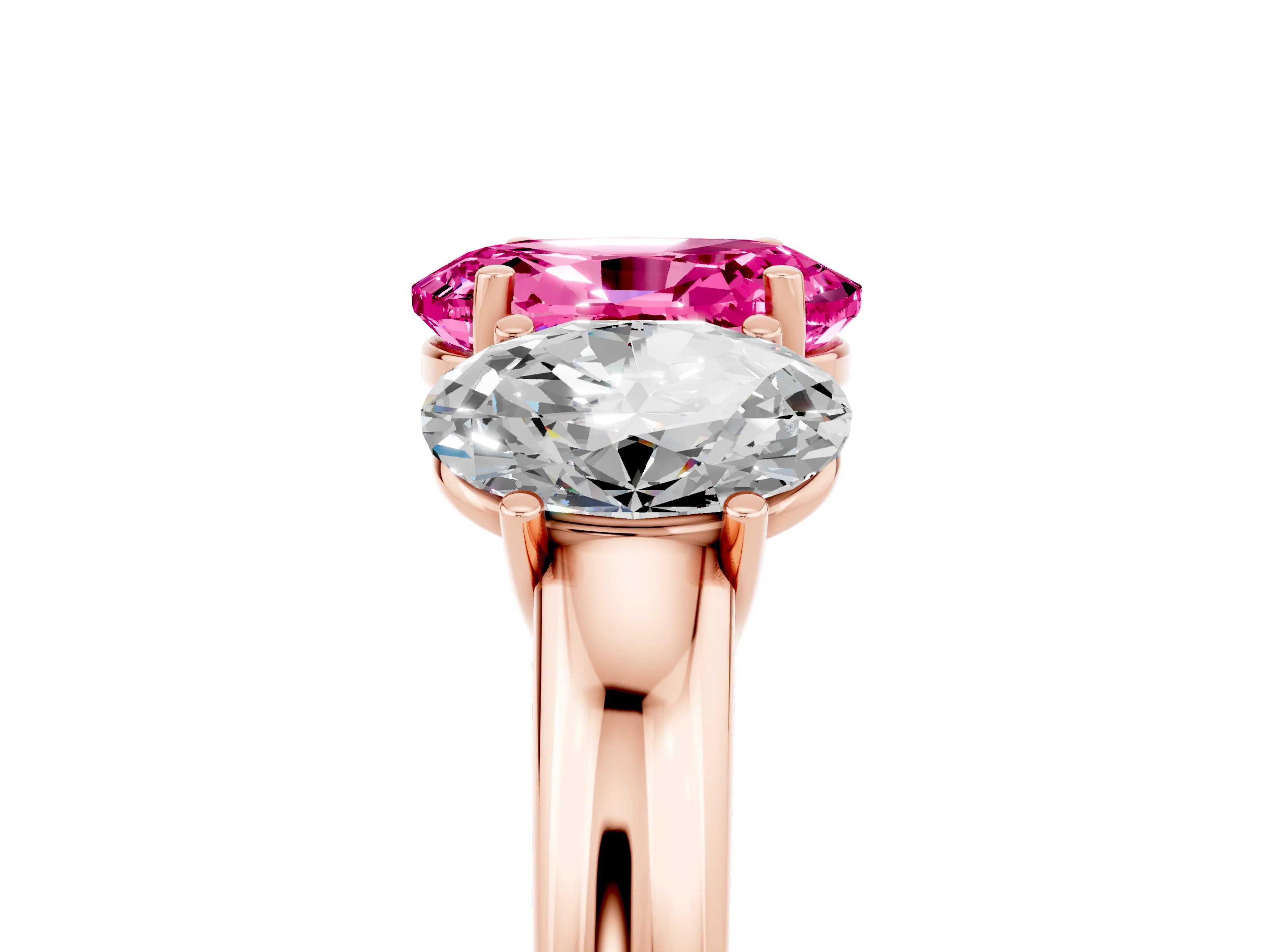 Rose gold Oval Cut Pink Sapphire Three-Stone Ring with Four-Prong Setting and Classic Band_5