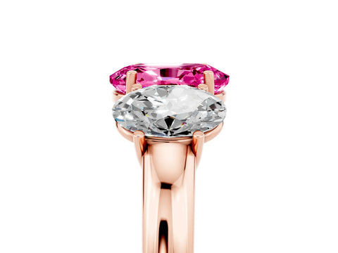 Rose gold Oval Cut Pink Sapphire Three-Stone Ring with Four-Prong Setting and Classic Band_5