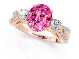 Rose gold Oval Cut Pink Sapphire Three-Stone Ring with Pavé Split Shank and Four-Prong Setting_37