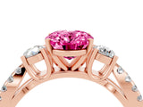 Rose gold Oval Cut Pink Sapphire Three-Stone Ring with Pavé Split Shank and Four-Prong Setting_40