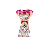 Rose gold Oval Cut Pink Sapphire Three-Stone Ring with Pavé Split Shank and Four-Prong Setting_41