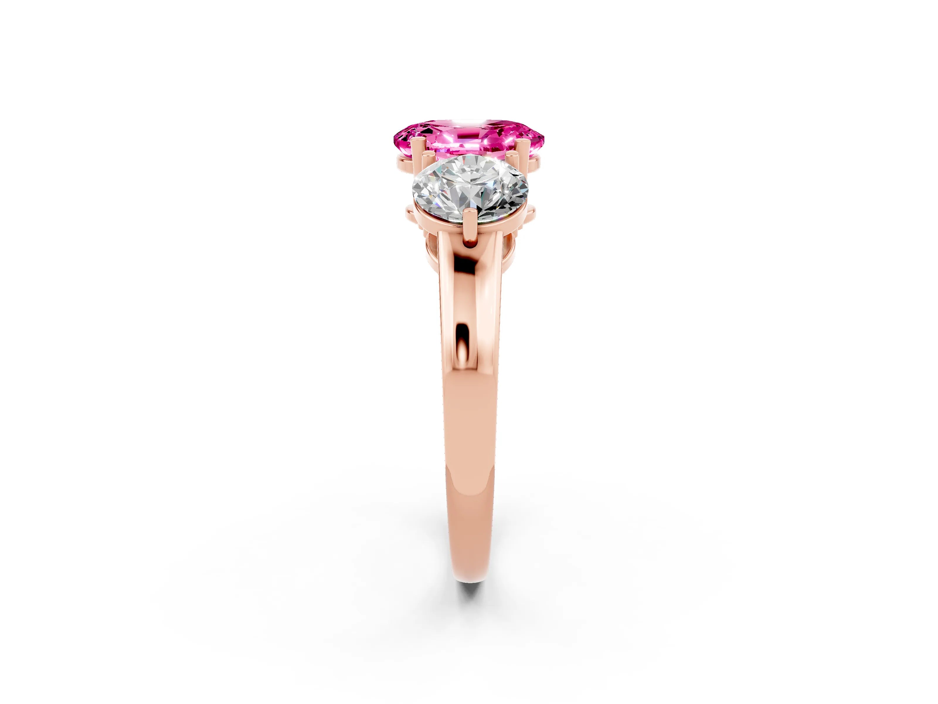 Rose gold Oval Cut Pink Sapphire Three-Stone Ring with Prong Setting and Classic Band_2