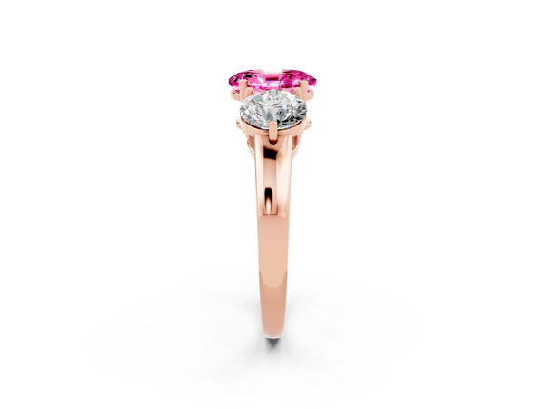 Rose gold Oval Cut Pink Sapphire Three-Stone Ring with Prong Setting and Classic Band