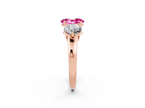 Rose gold Oval Cut Pink Sapphire Three-Stone Ring with Prong Setting and Classic Band_2