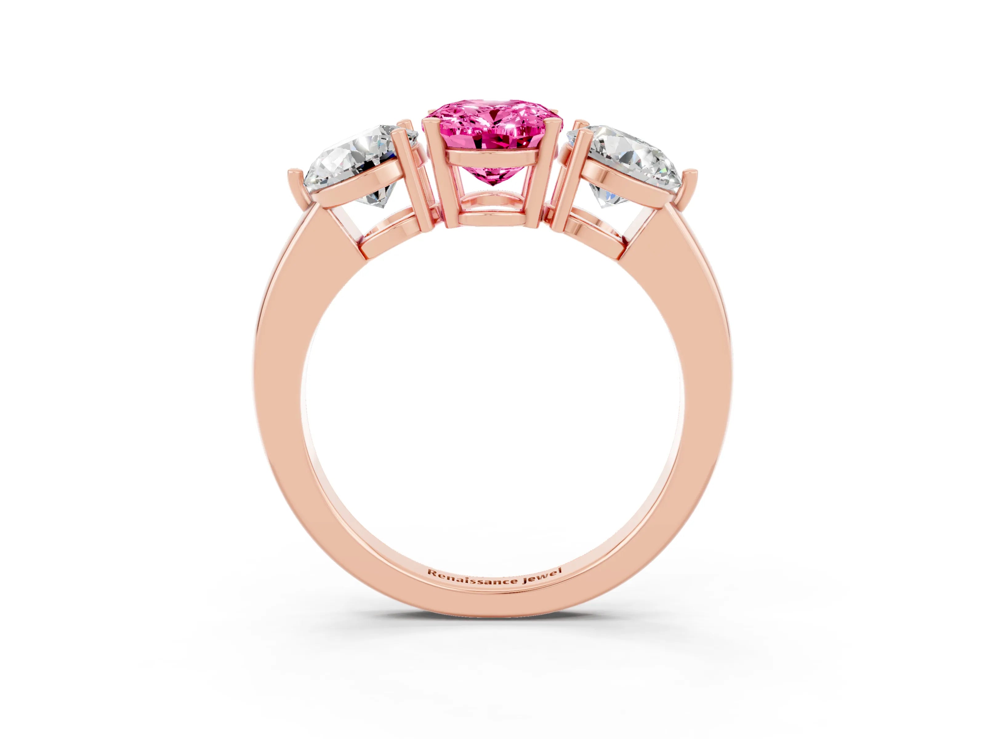 Rose gold Oval Cut Pink Sapphire Three-Stone Ring with Prong Setting and Classic Band_3