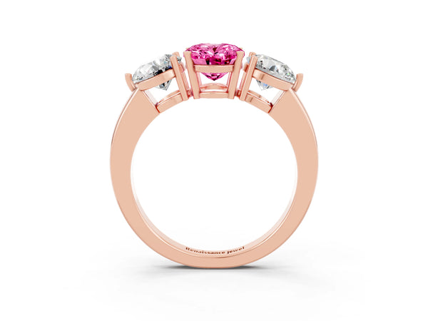 Rose gold Oval Cut Pink Sapphire Three-Stone Ring with Prong Setting and Classic Band