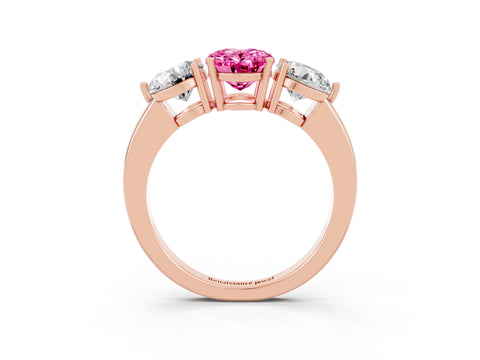 Rose gold Oval Cut Pink Sapphire Three-Stone Ring with Prong Setting and Classic Band_3