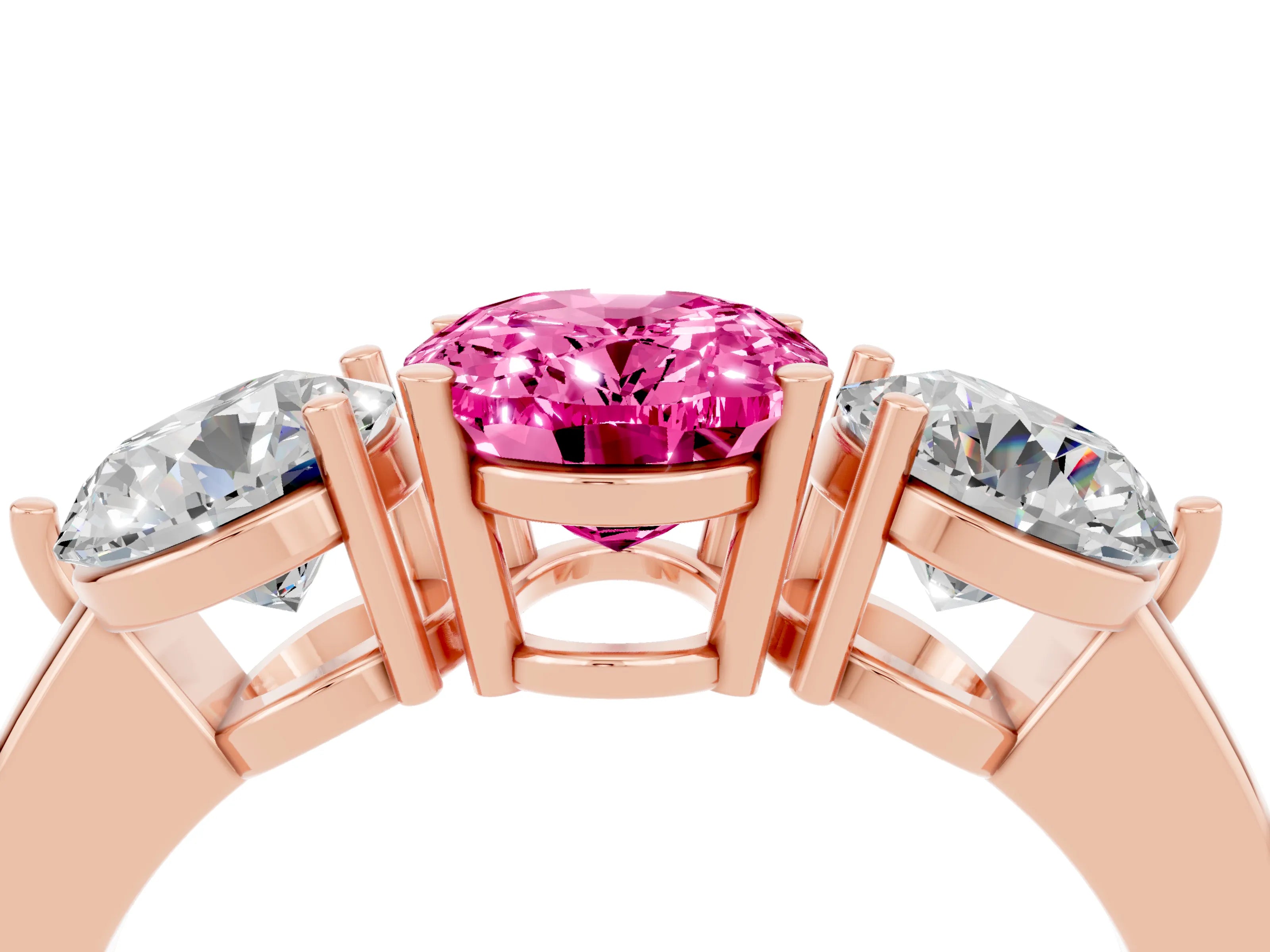 Rose gold Oval Cut Pink Sapphire Three-Stone Ring with Prong Setting and Classic Band_4