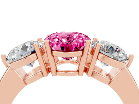 Rose gold Oval Cut Pink Sapphire Three-Stone Ring with Prong Setting and Classic Band_4