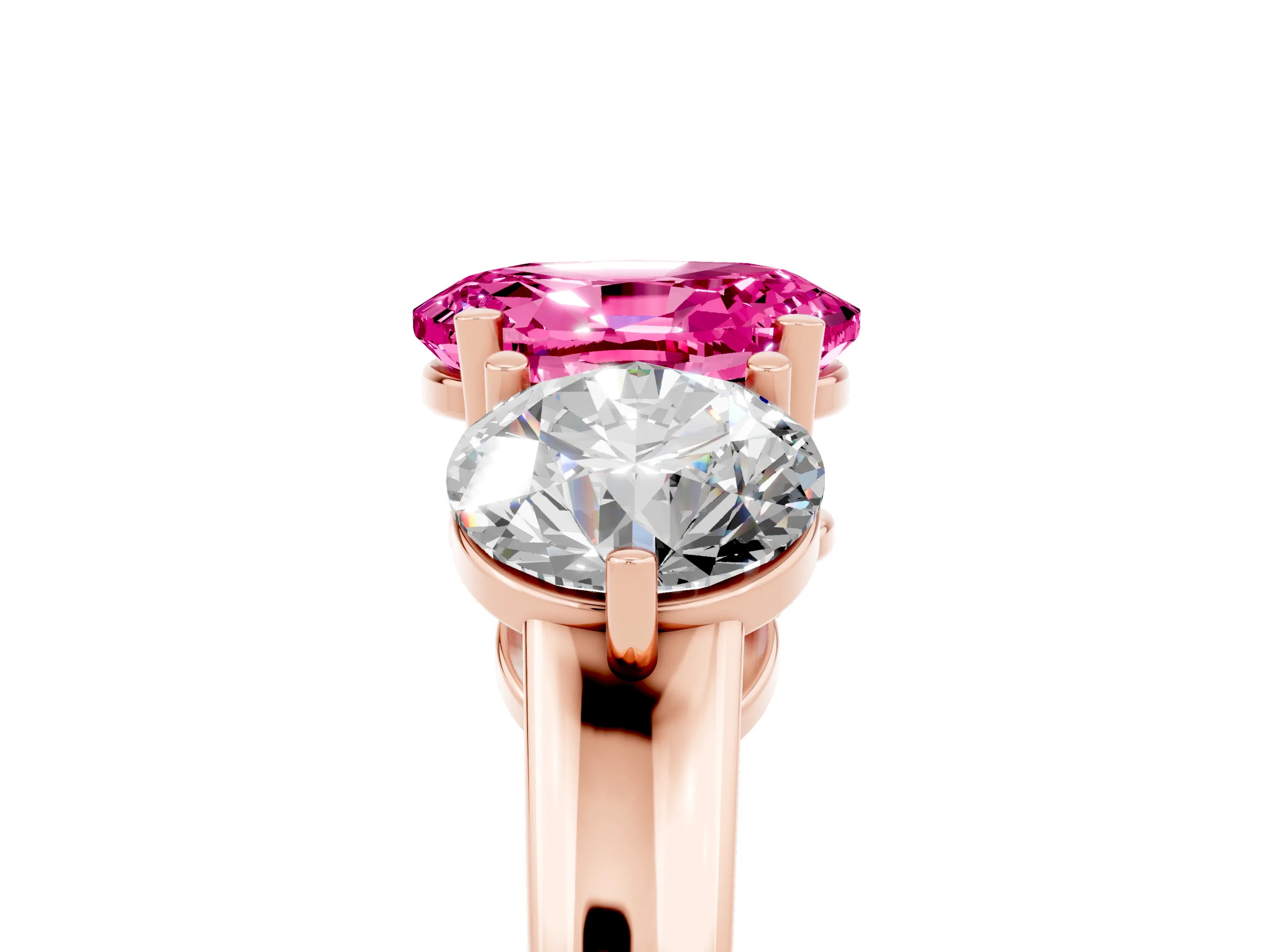 Rose gold Oval Cut Pink Sapphire Three-Stone Ring with Prong Setting and Classic Band_5