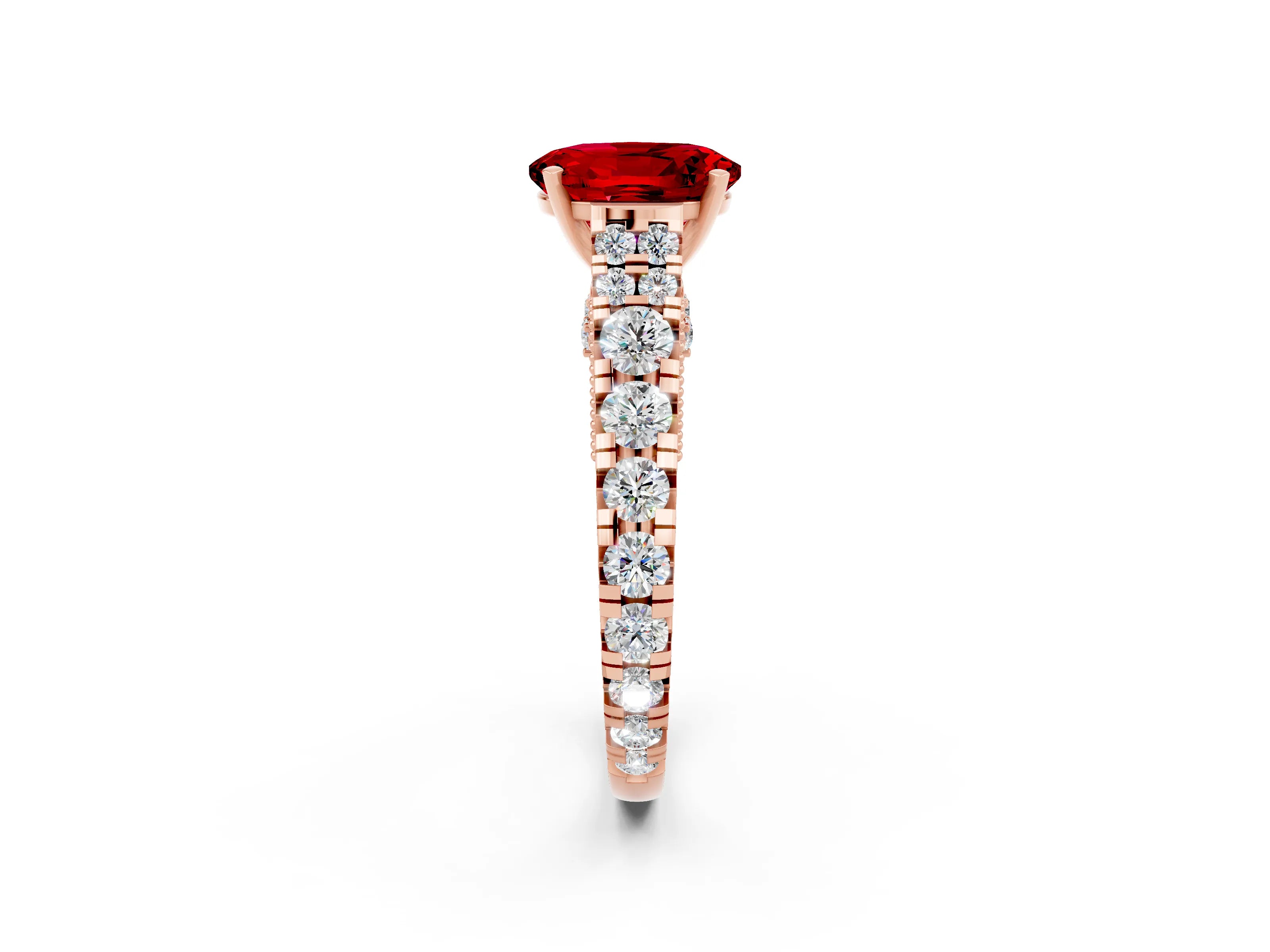 Rose gold Oval Cut Ruby Classic Solitaire Ring with Pavé Band and Four-Prong Setting_2